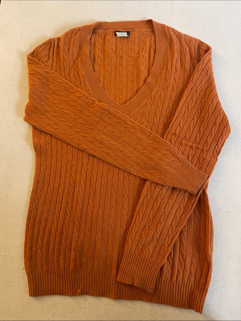J. Crew Burnt Orange V-neck Cabled Sweater
